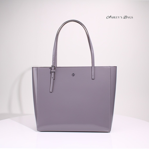 Tory Burch Large Patent Leather Emerson Tote & Continental Wristlet Wallet Grey - Picture 2 of 12